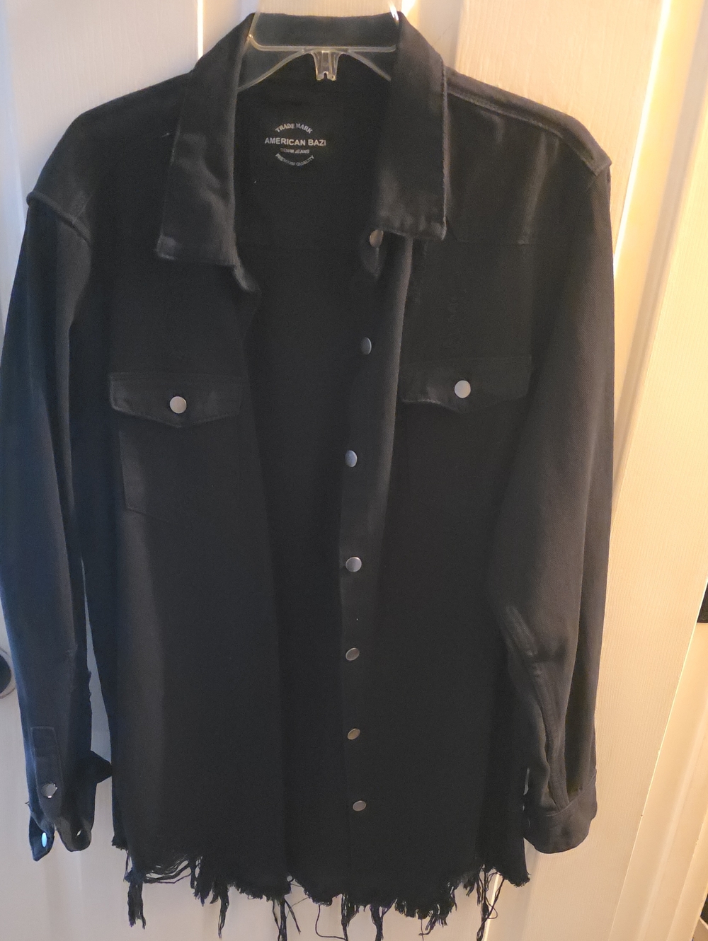 American Bazi Black Distressed Snap-Front Shirt Jacket